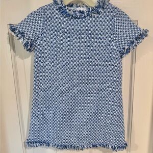 Il Gufo Blue and White Tweed Dress with Fringe Edge